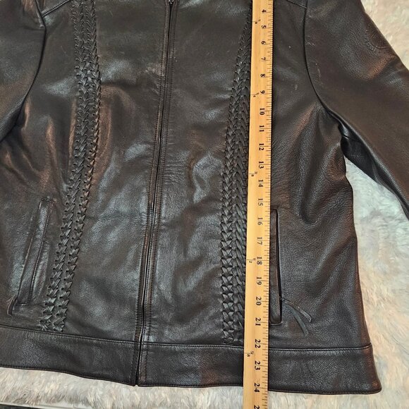 Indian Motorcycle Black Braided Leather Jacket - Picture 3 of 14